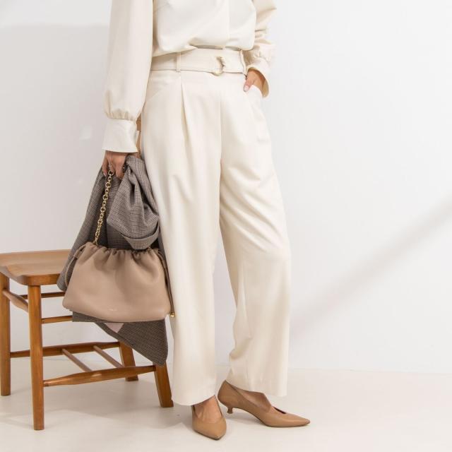 ノーリーズ（NOLLEY’S）/《セットアップ対応》ウォッシャブルゴールドパーツベルト付きワイドパンツ