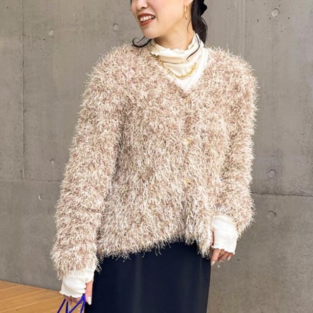 【NEW】ノーリーズ（NOLLEY’S）/《手洗い可能》メッシュテープシャギーVネックカーディガン