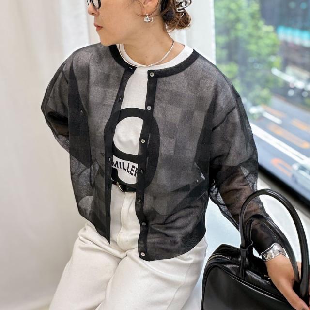 ノーリーズ（NOLLEY’S）/《手洗い可能》シアーブロックチェック2WAYクルーネックカーディガン