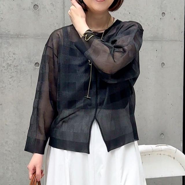 ノーリーズ（NOLLEY’S）/《手洗い可能》シアーブロックチェック2WAYクルーネックカーディガン