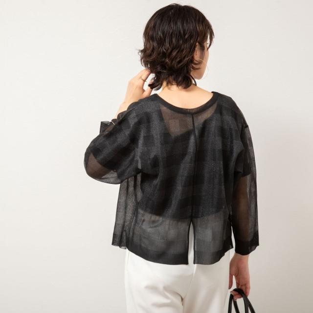 ノーリーズ（NOLLEY’S）/《手洗い可能》シアーブロックチェック2WAYクルーネックカーディガン