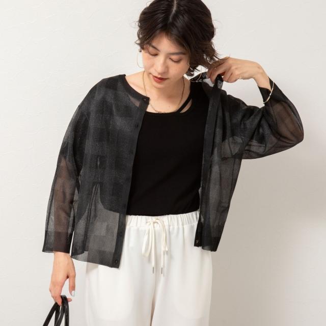 ノーリーズ（NOLLEY’S）/《手洗い可能》シアーブロックチェック2WAYクルーネックカーディガン