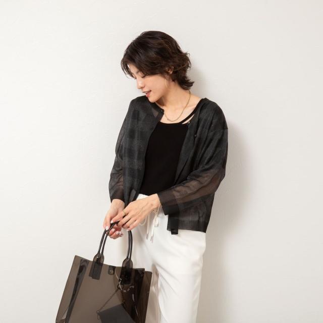 ノーリーズ（NOLLEY’S）/《手洗い可能》シアーブロックチェック2WAYクルーネックカーディガン