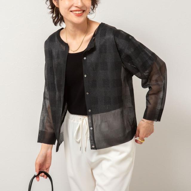 ノーリーズ（NOLLEY’S）/《手洗い可能》シアーブロックチェック2WAYクルーネックカーディガン