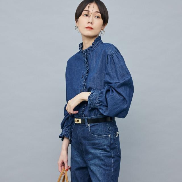 NOLLEY'S【RM denim】フリルギャザーデニムブラウス ノーリーズ Rie