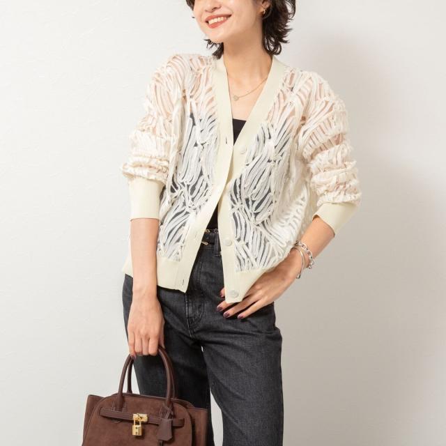 ノーリーズ（NOLLEY’S）/【追加】《セットアップ対応》チュール刺繍Vネックカーディガン