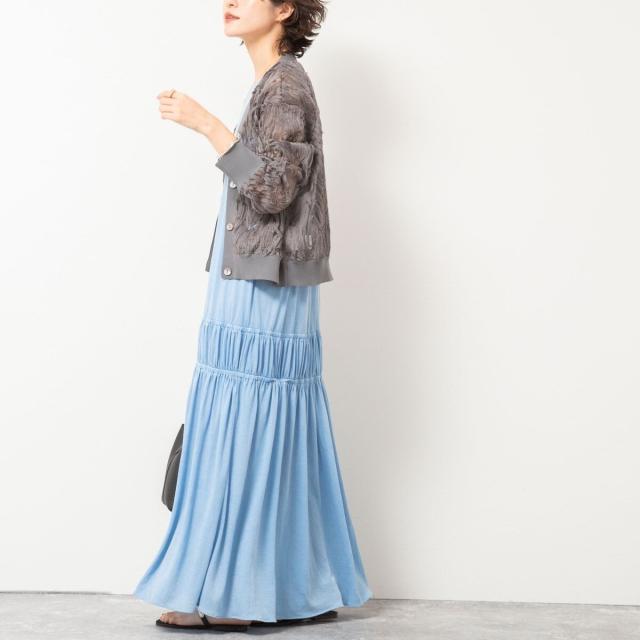 ノーリーズ（NOLLEY’S）/【追加】《セットアップ対応》チュール刺繍Vネックカーディガン