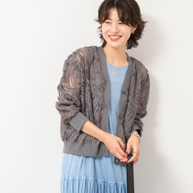 ノーリーズ（NOLLEY’S）/【追加】《セットアップ対応》チュール刺繍Vネックカーディガン