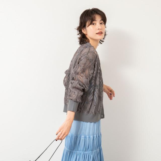 ノーリーズ（NOLLEY’S）/【追加】《セットアップ対応》チュール刺繍Vネックカーディガン