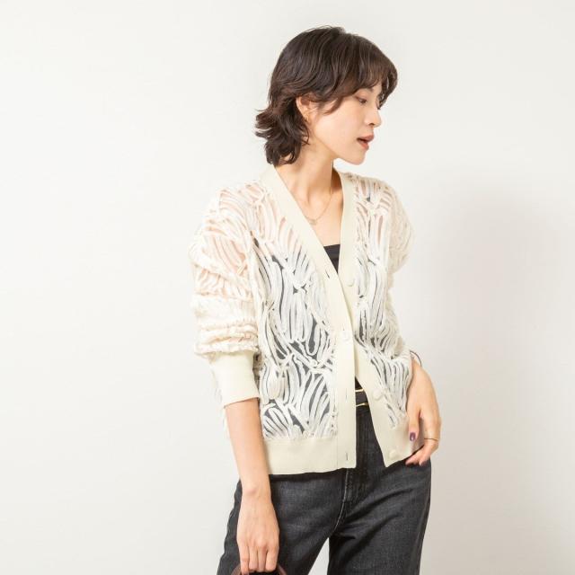 ノーリーズ（NOLLEY’S）/【追加】《セットアップ対応》チュール刺繍Vネックカーディガン