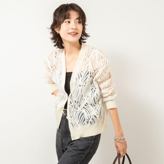 ノーリーズ（NOLLEY’S）/【追加】《セットアップ対応》チュール刺繍Vネックカーディガン