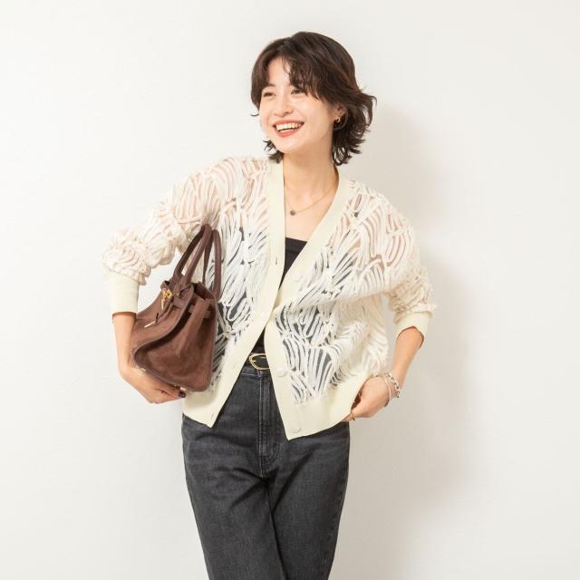 ノーリーズ（NOLLEY’S）/【追加】《セットアップ対応》チュール刺繍Vネックカーディガン