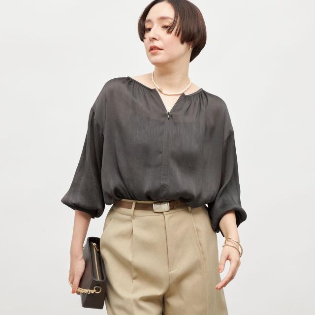 ノーリーズ（NOLLEY’S）/楊柳サテン2WAYギャザーブラウス