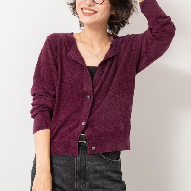 ノーリーズ（NOLLEY’S）/《手洗い可能》《アンサンブル対応》モールヤーンクルーネックカーディガン