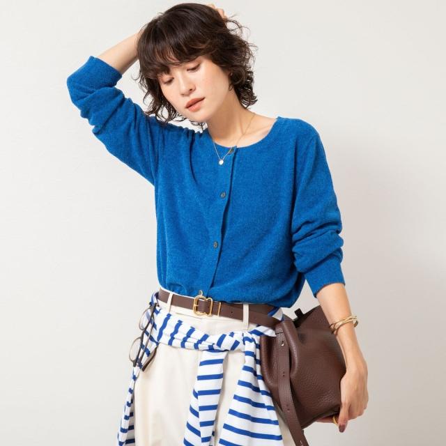 ノーリーズ（NOLLEY’S）/《手洗い可能》《アンサンブル対応》モールヤーンクルーネックカーディガン