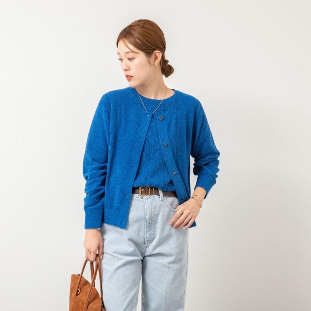 ノーリーズ（NOLLEY’S）/《手洗い可能》《アンサンブル対応》モールヤーンクルーネックカーディガン