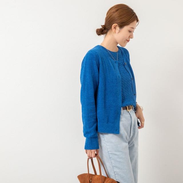 ノーリーズ（NOLLEY’S）/《手洗い可能》《アンサンブル対応》モールヤーンクルーネックカーディガン