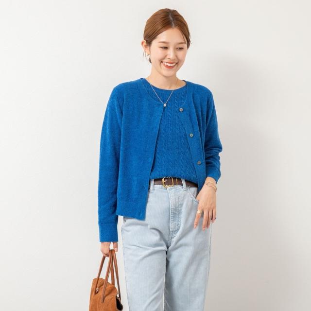 ノーリーズ（NOLLEY’S）/《手洗い可能》《アンサンブル対応》モールヤーンクルーネックカーディガン