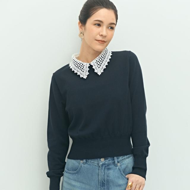 ノーリーズ（NOLLEY’S）/《手洗い可能》襟レース2WAYプルオーバーニット