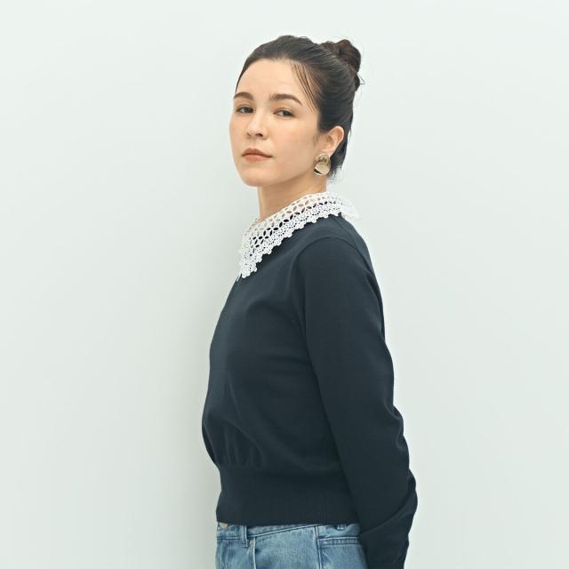 ノーリーズ（NOLLEY’S）/《手洗い可能》襟レース2WAYプルオーバーニット