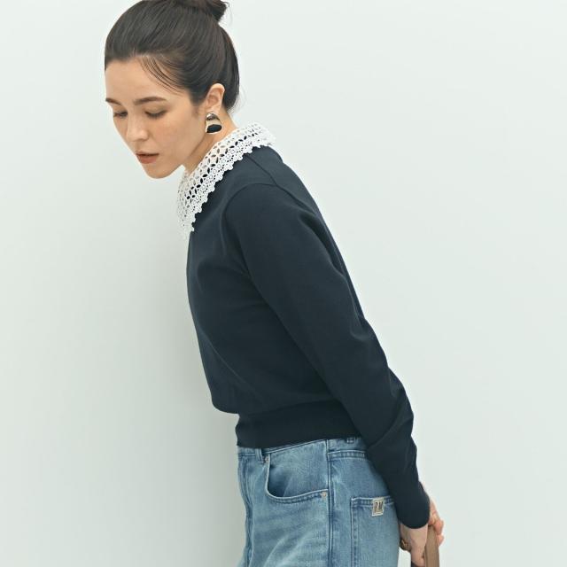 ノーリーズ（NOLLEY’S）/《手洗い可能》襟レース2WAYプルオーバーニット