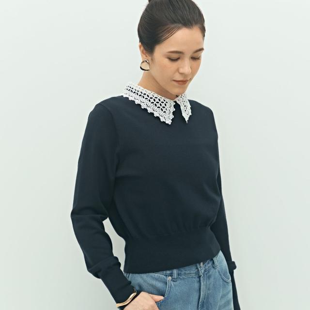 ノーリーズ（NOLLEY’S）/《手洗い可能》襟レース2WAYプルオーバーニット