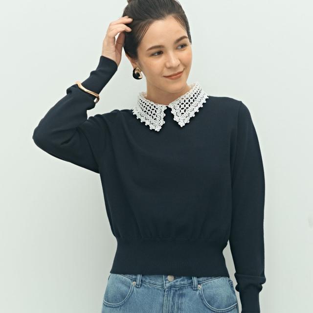 ノーリーズ（NOLLEY’S）/《手洗い可能》襟レース2WAYプルオーバーニット