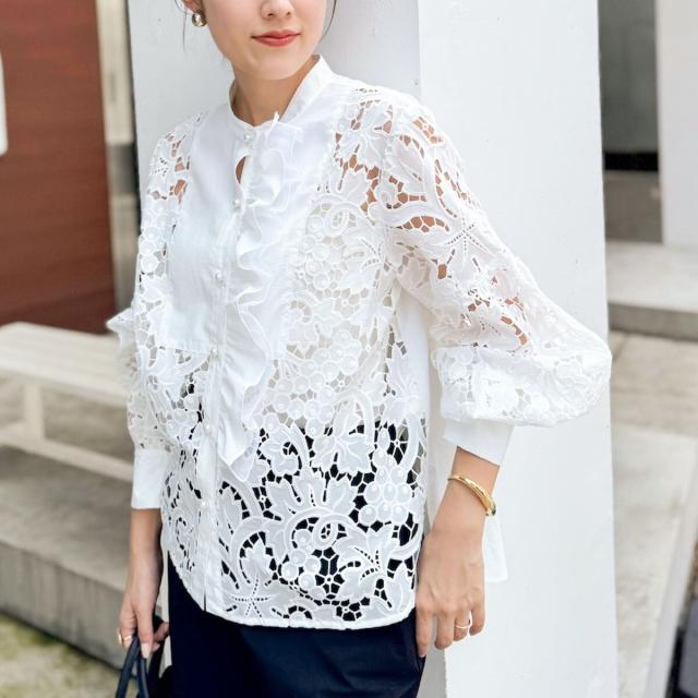 ノーリーズ（NOLLEY’S）/刺繍ビブヨーク4WAYフリルブラウス