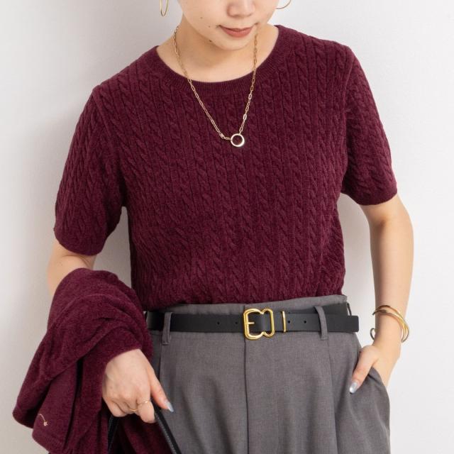 リエミラー（Rie Miller）/《手洗い可能》《アンサンブル対応》モールヤーンミニケーブルプルオーバーニット