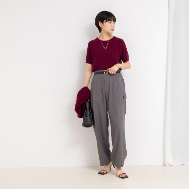 リエミラー（Rie Miller）/《手洗い可能》《アンサンブル対応》モールヤーンミニケーブルプルオーバーニット