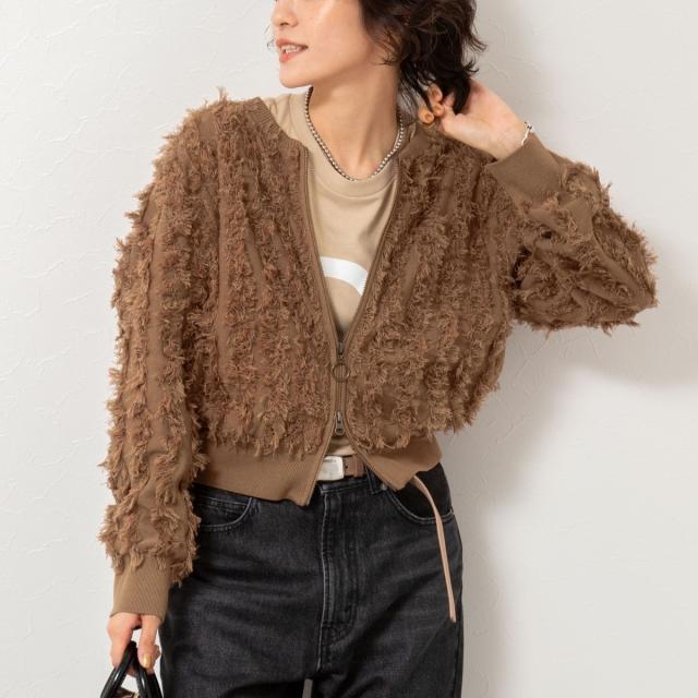 リエミラー（Rie Miller）/《手洗い可能》カットジャガードジップアップカーディガン