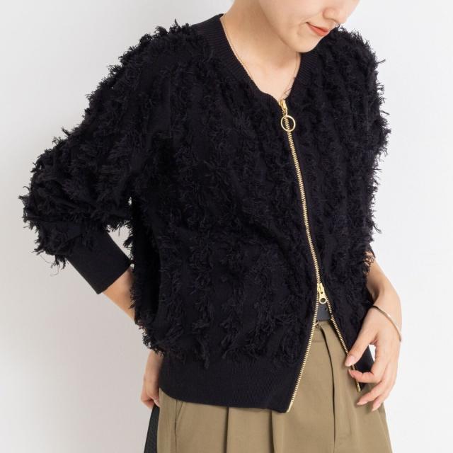 リエミラー（Rie Miller）/《手洗い可能》カットジャガードジップアップカーディガン