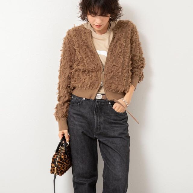 リエミラー（Rie Miller）/《手洗い可能》カットジャガードジップアップカーディガン