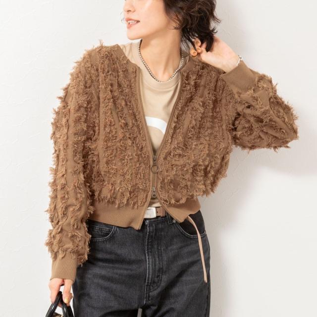 リエミラー（Rie Miller）/《手洗い可能》カットジャガードジップアップカーディガン