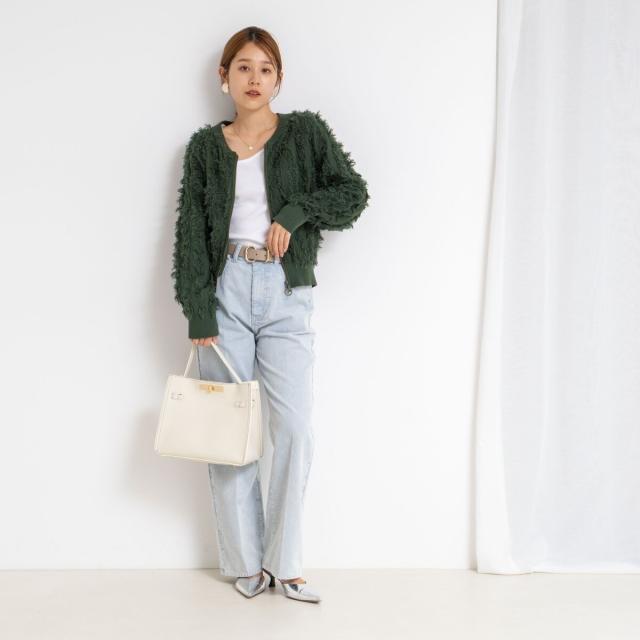 リエミラー（Rie Miller）/《手洗い可能》カットジャガードジップアップカーディガン