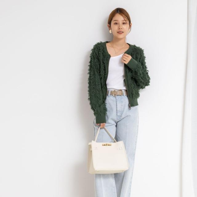 リエミラー（Rie Miller）/《手洗い可能》カットジャガードジップアップカーディガン