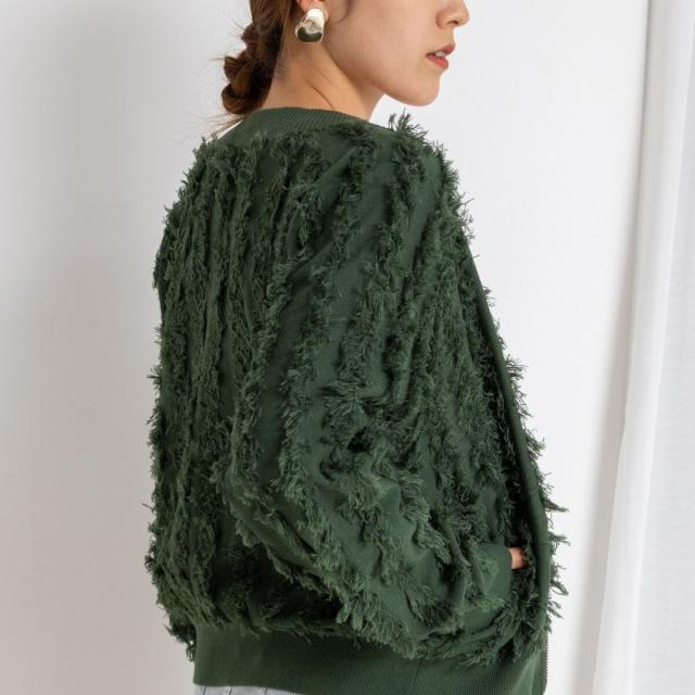 リエミラー（Rie Miller）/《手洗い可能》カットジャガードジップアップカーディガン