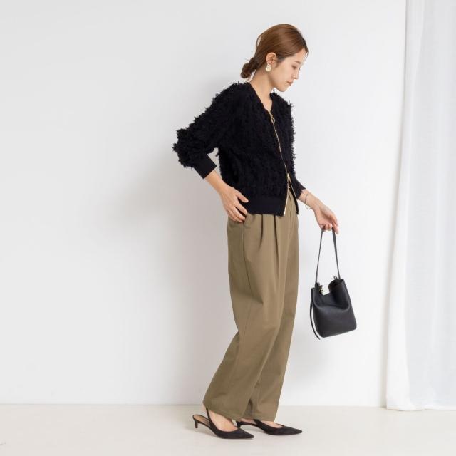 リエミラー（Rie Miller）/《手洗い可能》カットジャガードジップアップカーディガン