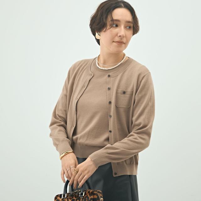 ノーリーズソフィー（NOLLEY’S sophi）/《アンサンブル対応》《手洗い可能》ウール100クルーネックカーディガン