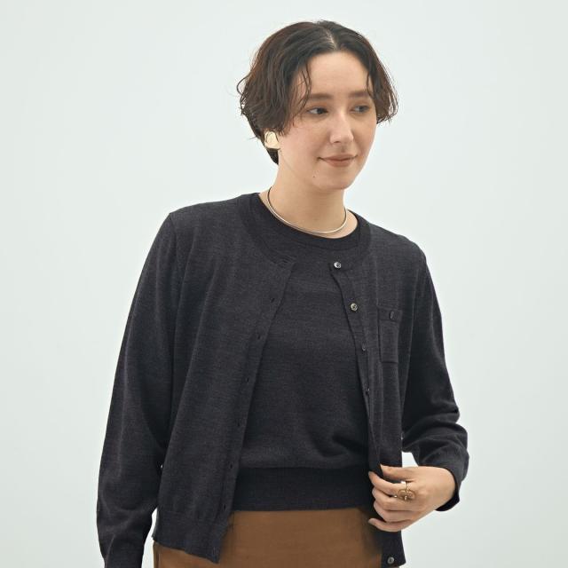 ノーリーズソフィー（NOLLEY’S sophi）/《アンサンブル対応》《手洗い可能》ウール100クルーネックカーディガン