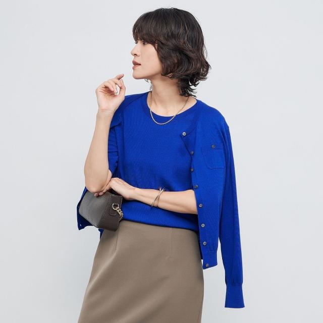 ノーリーズソフィー（NOLLEY’S sophi）/《アンサンブル対応》《手洗い可能》ウール100クルーネックカーディガン