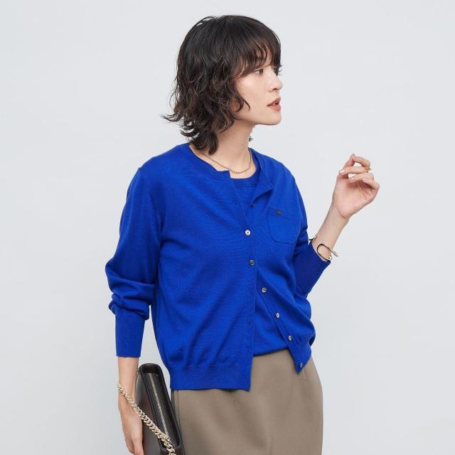 ノーリーズソフィー（NOLLEY’S sophi）/《アンサンブル対応》《手洗い可能》ウール100クルーネックカーディガン