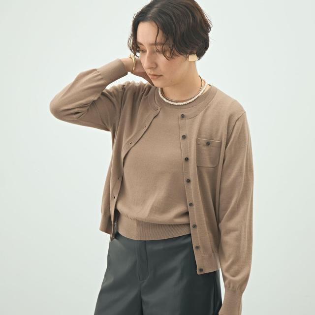 ノーリーズソフィー（NOLLEY’S sophi）/《アンサンブル対応》《手洗い可能》ウール100クルーネックカーディガン