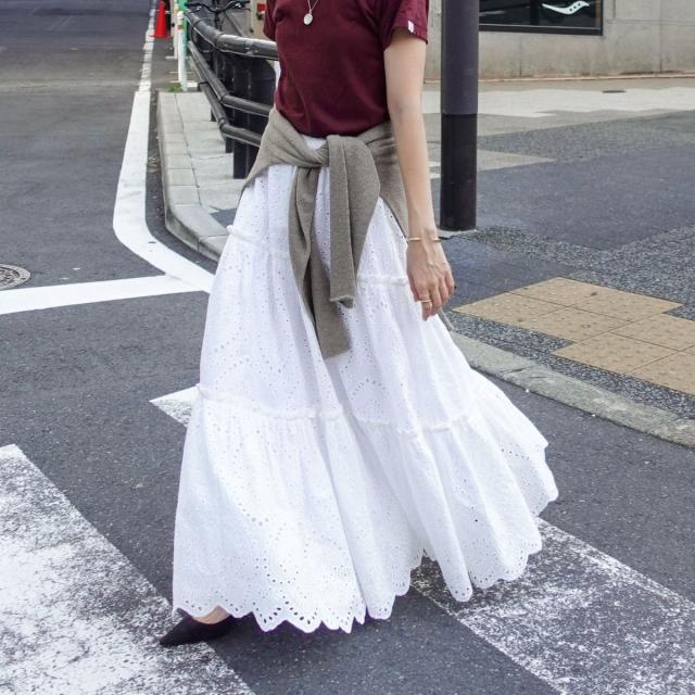 マクウェル（MAQWEL）/【MAQWEL/マクウェル】《セットアップ対応》ウォッシャブルエンブロイダリーレーススカート