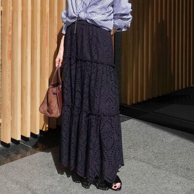 マクウェル（MAQWEL）/【MAQWEL/マクウェル】《セットアップ対応》ウォッシャブルエンブロイダリーレーススカート