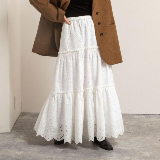 マクウェル（MAQWEL）/【MAQWEL/マクウェル】《セットアップ対応》ウォッシャブルエンブロイダリーレーススカート