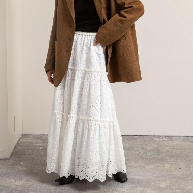 マクウェル（MAQWEL）/【MAQWEL/マクウェル】《セットアップ対応》ウォッシャブルエンブロイダリーレーススカート