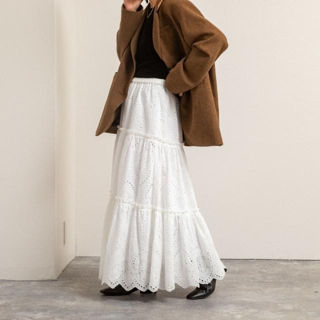 マクウェル（MAQWEL）/【MAQWEL/マクウェル】《セットアップ対応》ウォッシャブルエンブロイダリーレーススカート