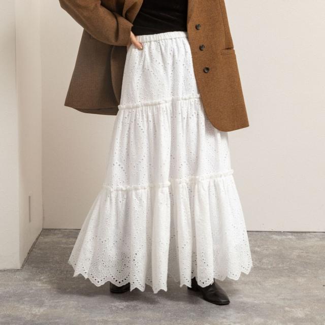 マクウェル（MAQWEL）/【MAQWEL/マクウェル】《セットアップ対応》ウォッシャブルエンブロイダリーレーススカート