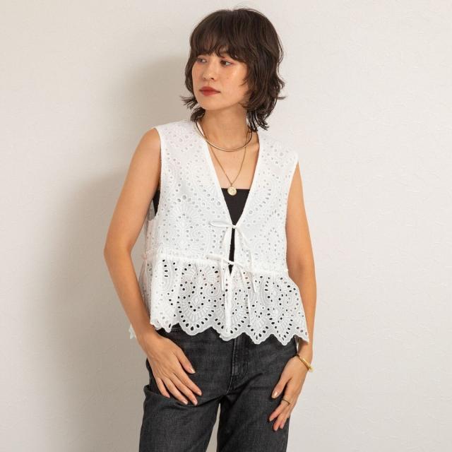 マクウェル（MAQWEL）/【MAQWEL/マクウェル】《セットアップ対応》ウォッシャブルエンブロイダリーレースベスト